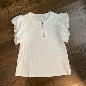 English Factory white top with ruffle sleeves, size medium, NWT